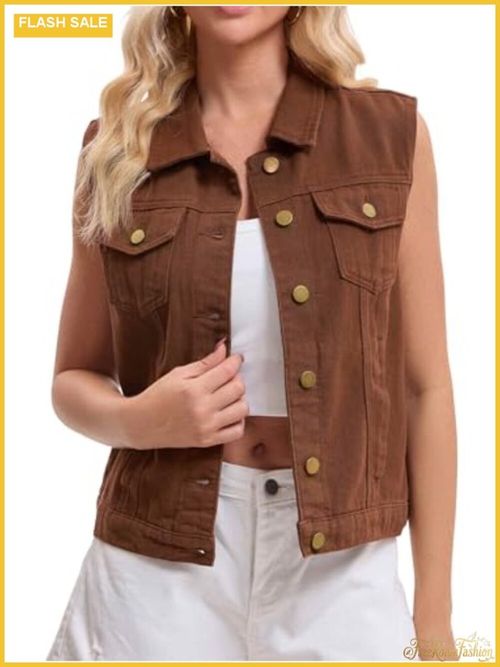 Women's Denim Vest Button Down Distressed Jean Jacket Sleeveless Washed